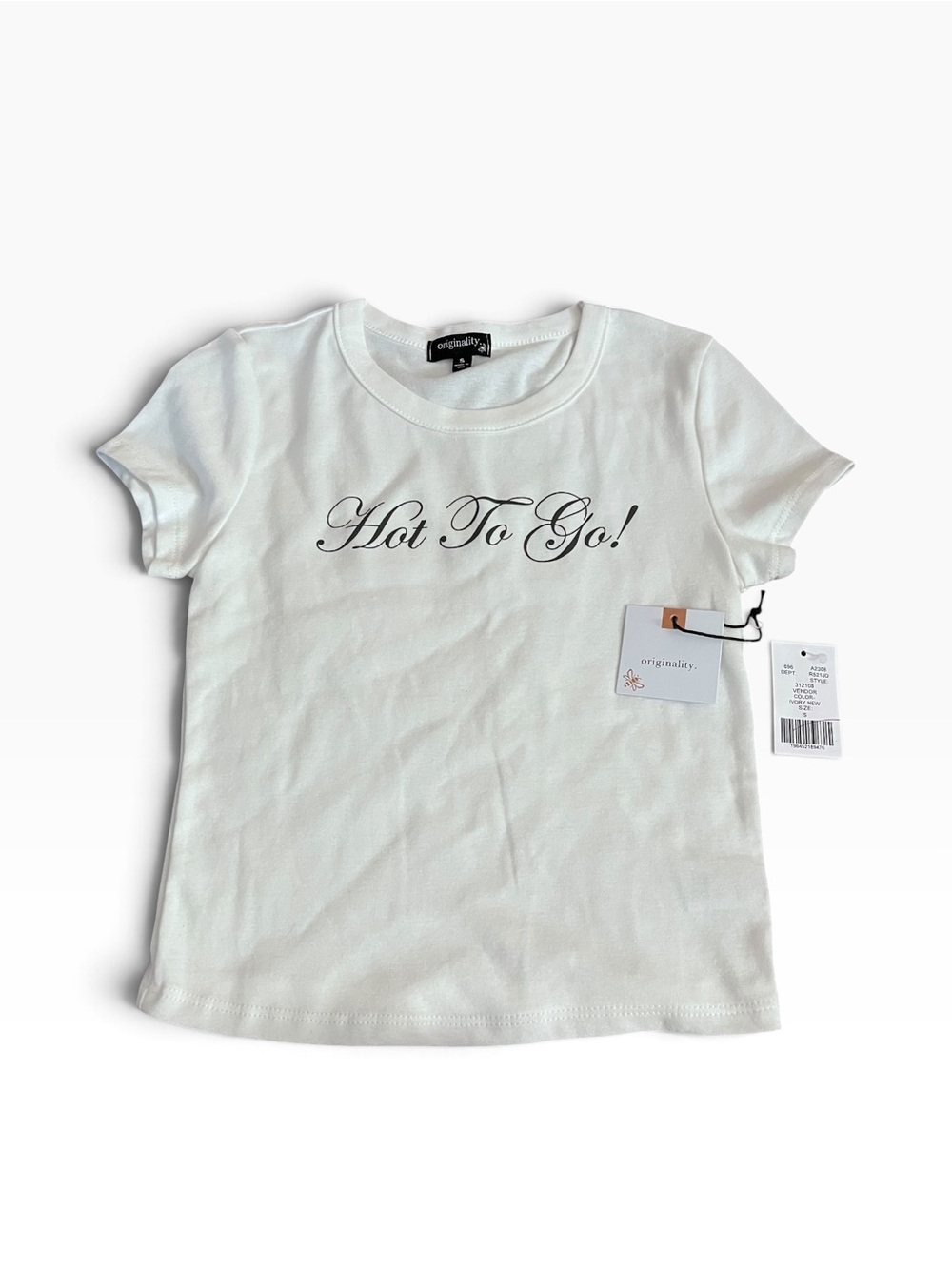 Originality Women’s White T-Shirt “Hot To Go!” Crew Neck Short Sleeve Size Small